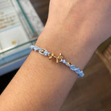 Pulsera Celeste Globo Perro Caniche Espiral Bolas 4mm Lisas Oro Rosa*