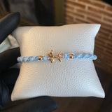 Pulsera Celeste Globo Perro Caniche Espiral Bolas 4mm Lisas Oro Rosa*
