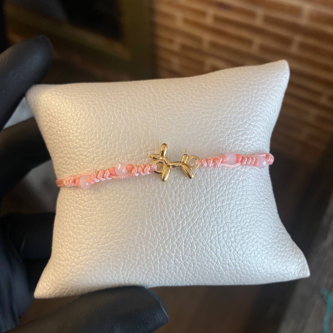 Pulsera Rosada Globo Perro Caniche Pinky Oro Amarillo*