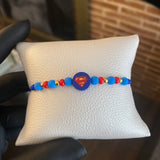 Pulsera Azul Super-Man Bolas 3mm Lisas Oro Amarillo*