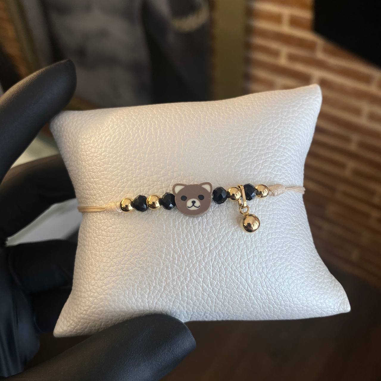 Pulsera Beige Oso Cute Oscuro Bolas 4-5mm Lisa Oro Amarillo*