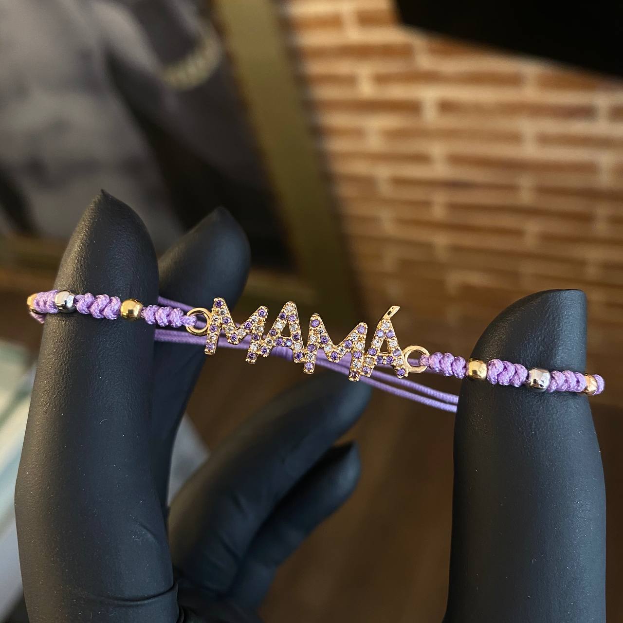 Pulsera Violeta Mama Bolas 3mm  Lisas Circones Morados Blancos Tres Oros*