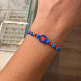 Pulsera Azul Super-Man Bolas 3mm Lisas Oro Amarillo*