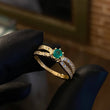 Solitario Infinito Recto 2.55gr T7 1/4 Anillo Esmeralda 22pts Circones Blancos Oro Amarillo (Joya)*
