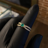 Solitario Infinito Recto 2.55gr T7 1/4 Anillo Esmeralda 22pts Circones Blancos Oro Amarillo (Joya)*