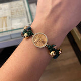 Pulsera Verde Arma Baretta Camuflada Bolas 8mm Lisas Circones Blancos Dos Oros Rosa Amarillo*