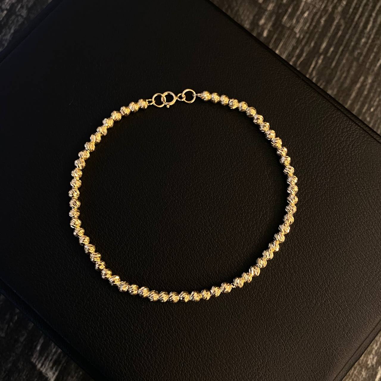 Pulso Tipo Militar 4.7gr / 17.5cm Bolas 3mm Diamantadas Oro Amarillo