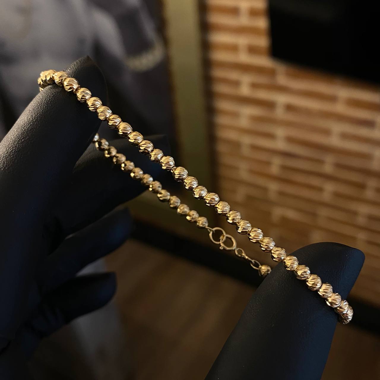 Pulso Tipo Militar 4.7gr / 17.5cm Bolas 3mm Diamantadas Oro Amarillo
