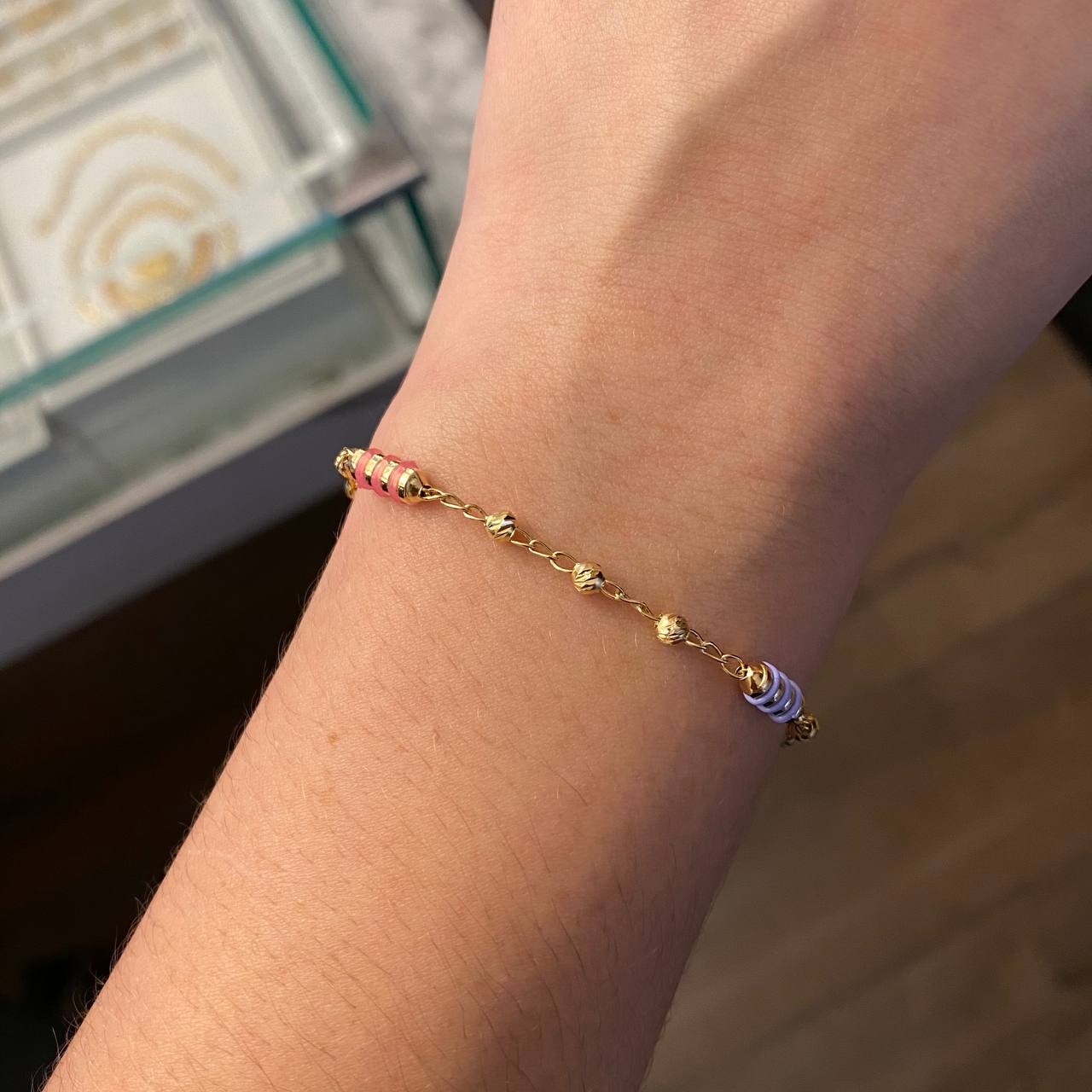 Pulso Espiga 2.6gr / 18cm Bolas 3mm Diamantadas Cauchos Colores Oro Amarillo
