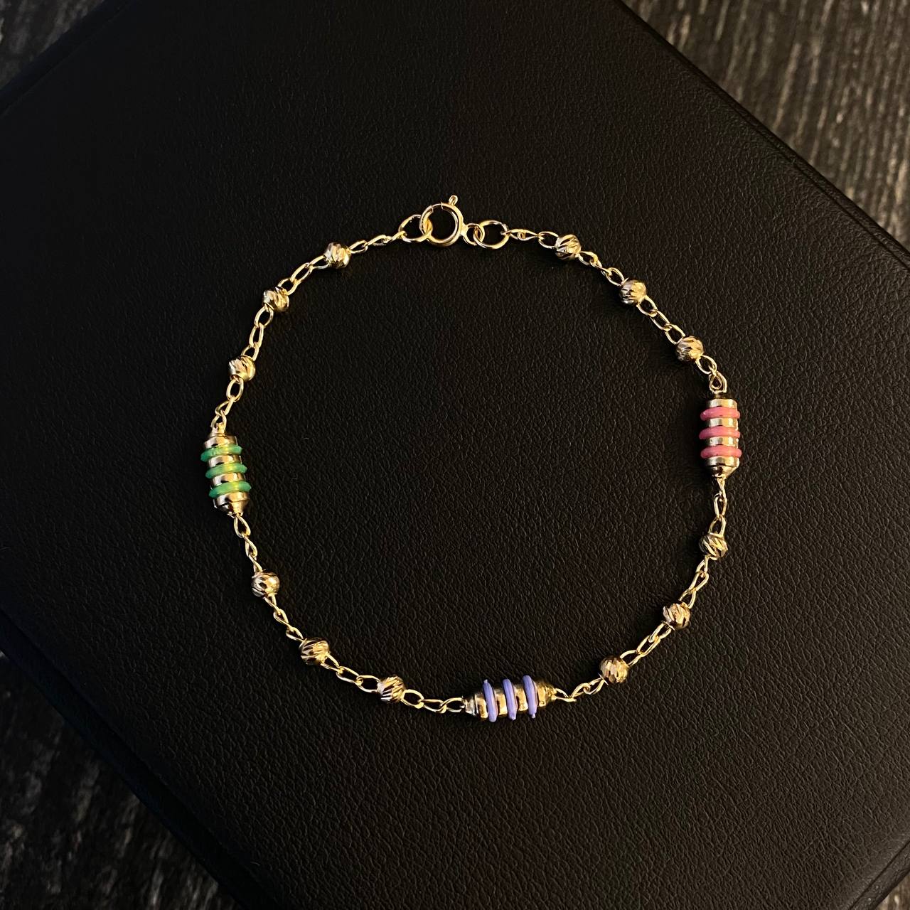 Pulso Espiga 2.6gr / 18cm Bolas 3mm Diamantadas Cauchos Colores Oro Amarillo