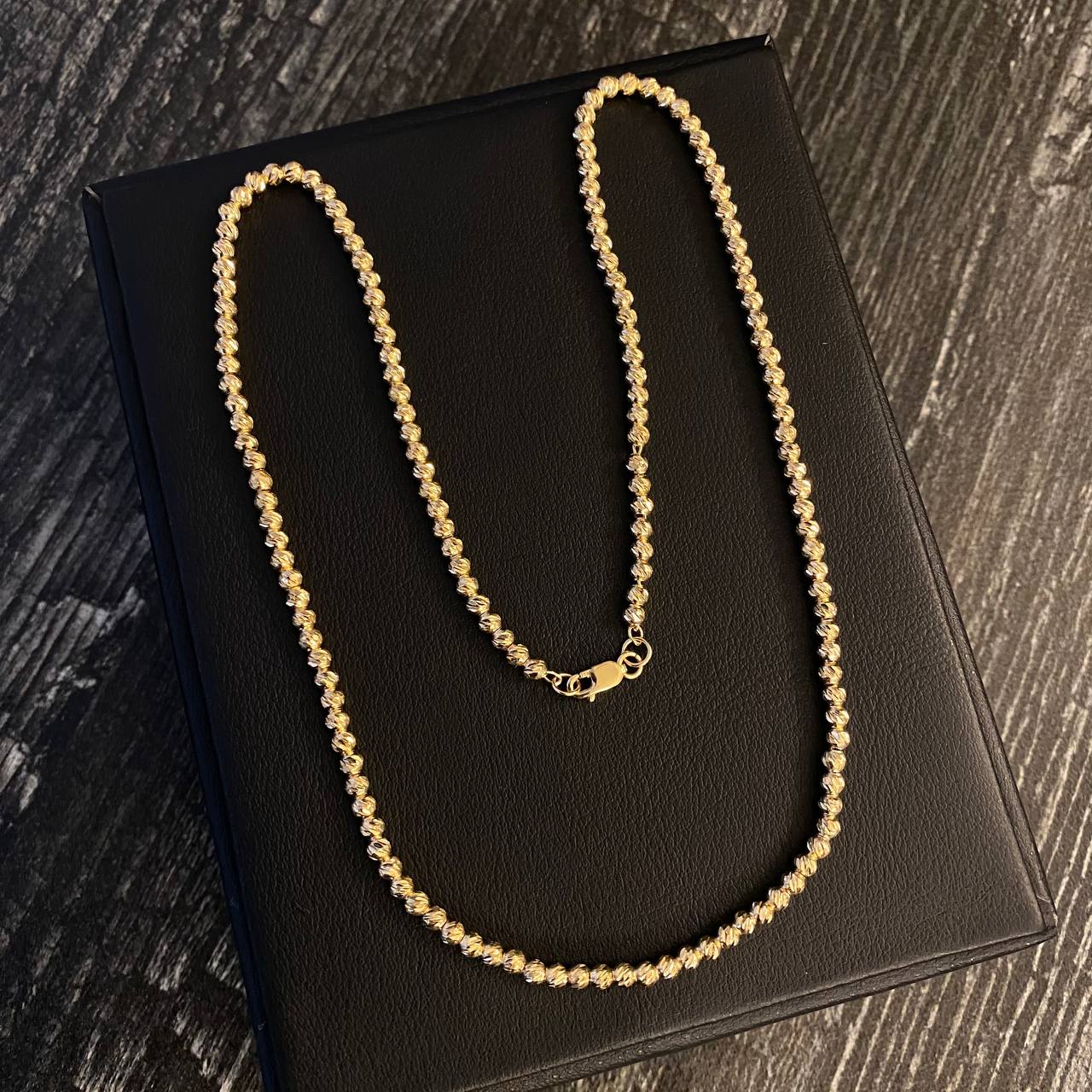 Cadena Tipo Militar 12.6gr / 45cm Bolas 3mm Diamantadas Oro Amarillo