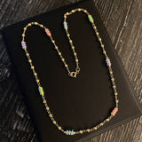 Cadena Rustica Militar 7.4gr / 45cm Bolas 3mm Diamantadas Cauchos Colores Oro Amarillo