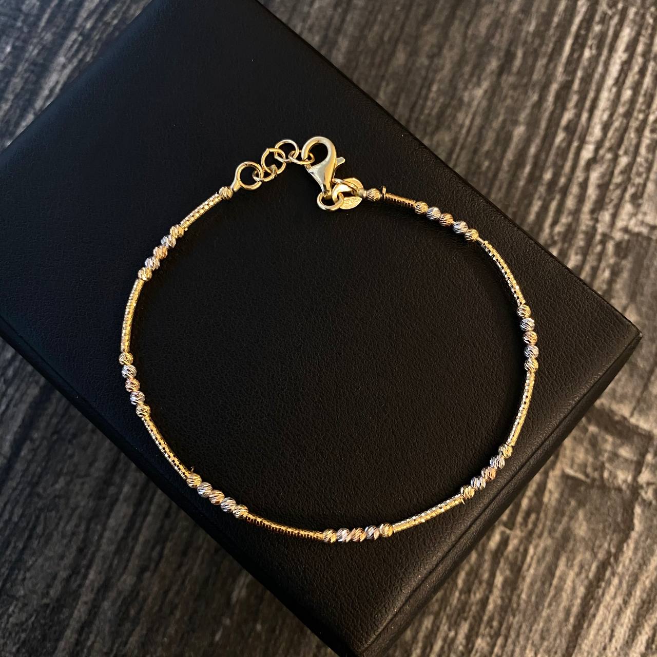 Pulso Aro Escamado 3.6gr / 17cm Bolas 2mm Diamantadas Tres Oros Italy +4*