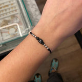 Pulsera Roja Letra L Doble Orion Bolas 4mm Lisas Oro Blanco*