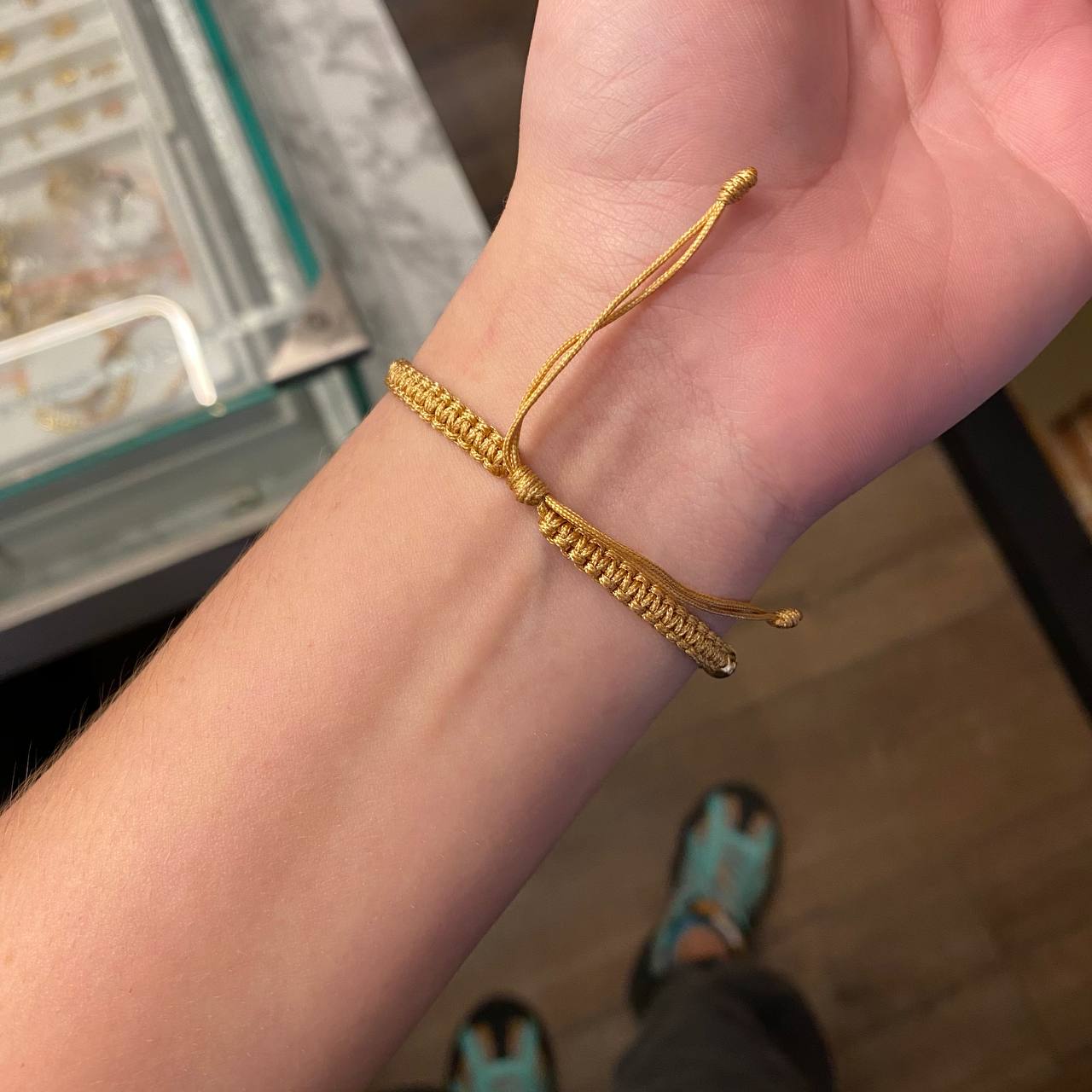 Pulsera Caqui Tejido Militar Bola 5mm Diamantada Oro Amarillo*