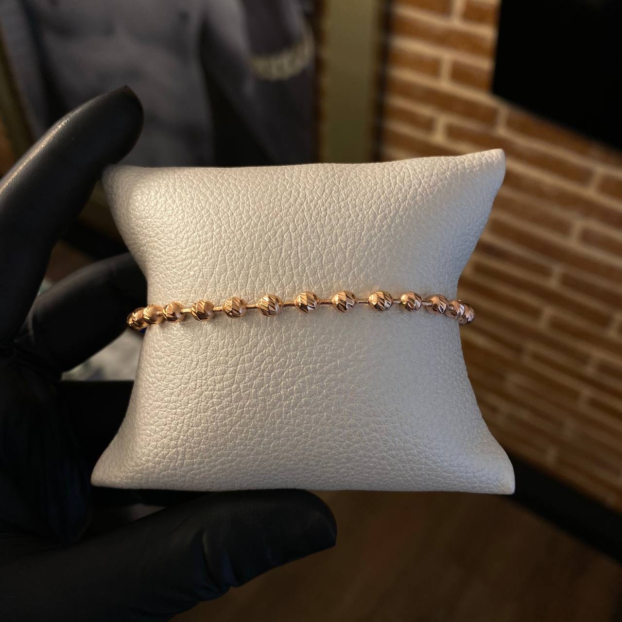 Pulsera Azul Tipo Militar Serpiente Bola 4mm Diamantada Oro Rosa*