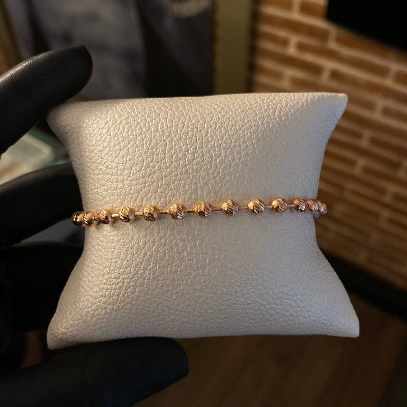 Pulsera Gris Tipo Militar Espiral Bola 4mm Diamantada Oro Rosa*
