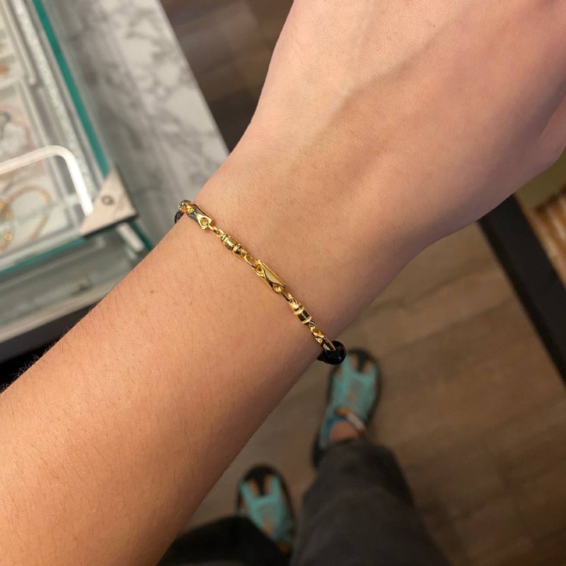 Pulsera Negra Adige Español Bola Sombra Oro Amarillo*