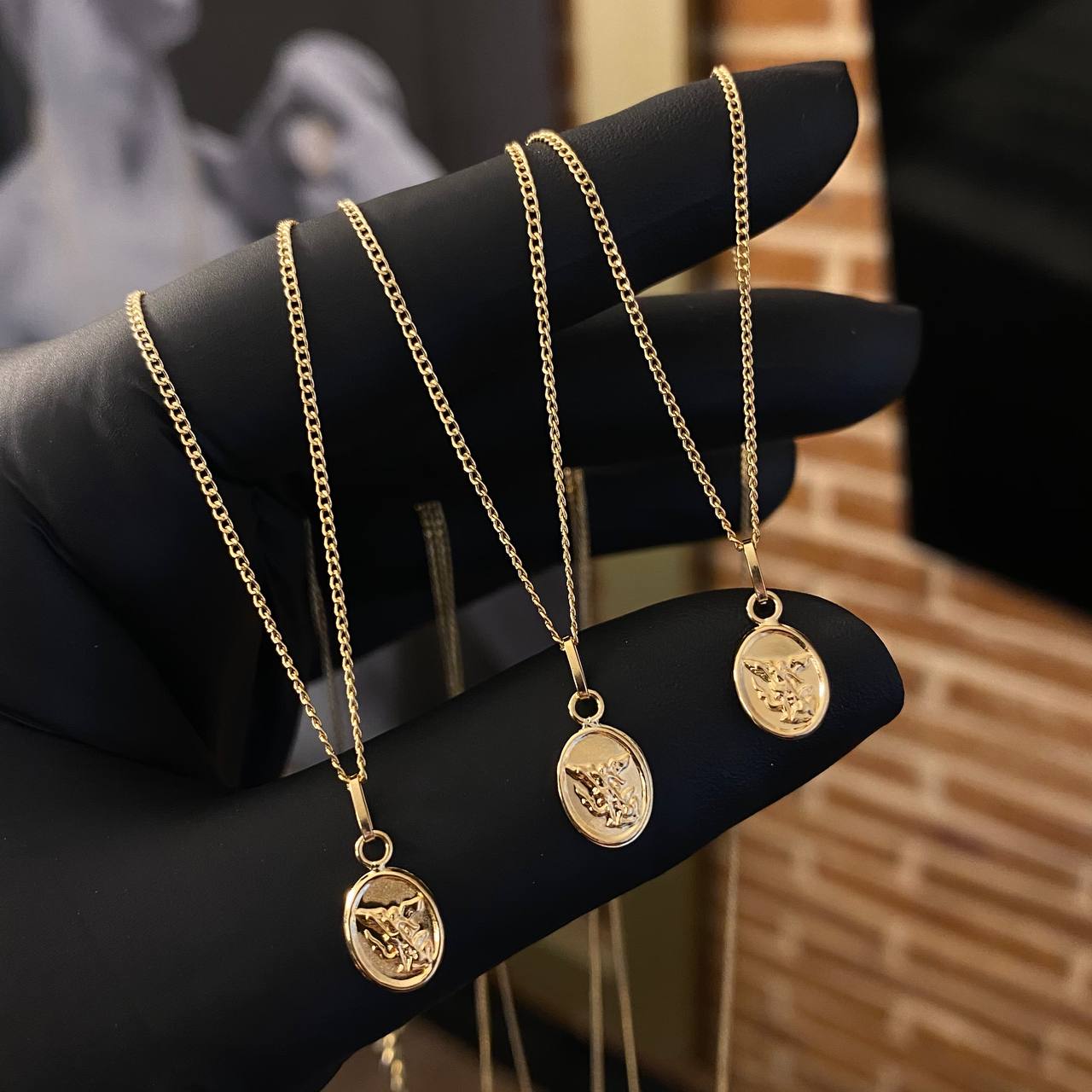 ¡¡OFERTA!! Set Cadena Cubana 0.9gr/50cm + Dije San Miguel 0.3gr/1.6cm Liso Mate Oro Amarillo