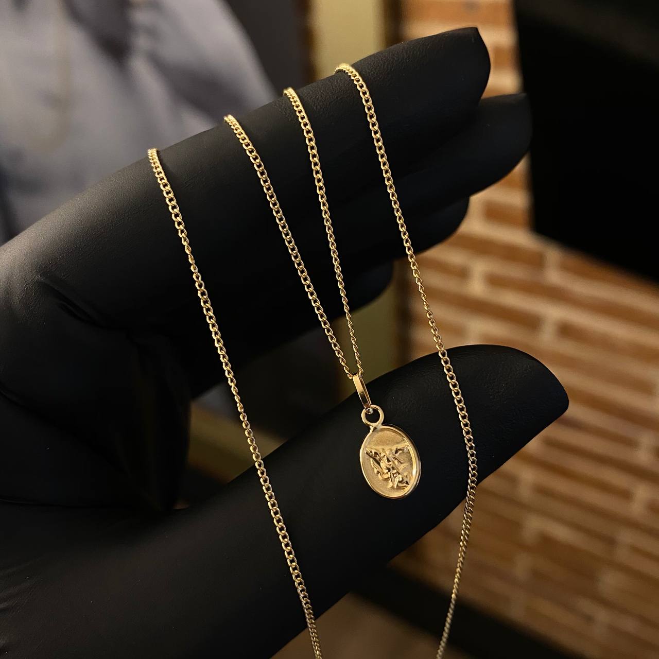 ¡¡OFERTA!! Set Cadena Cubana 0.9gr/50cm + Dije San Miguel 0.3gr/1.6cm Liso Mate Oro Amarillo