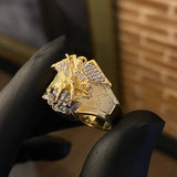 Anillo San Miguel Arcángel 10.4gr / T10 1/2 Circones Blancos Oro Amarillo
