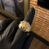Anillo San Miguel Arcángel 10.4gr / T10 1/2 Circones Blancos Oro Amarillo