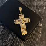 Dije Cruz Sagrado Corazón de Jesus 10.4gr / 5.7cm Circones Blancos Oro Amarillo