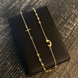 Cadena Denario Espiga 6.3gr / 45cm / 3mm Bolas Diamantadas Virgen María Cruz Liso Oro Amarillo*