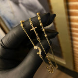 Cadena Denario Espiga 6.3gr / 45cm / 3mm Bolas Diamantadas Virgen María Cruz Liso Oro Amarillo*