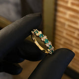 Anillo Barra Segmentaria 3.35gr T6 3/4 Esmeraldas 46pts Diamantes 20pts Oro Amarillo (Joya)*