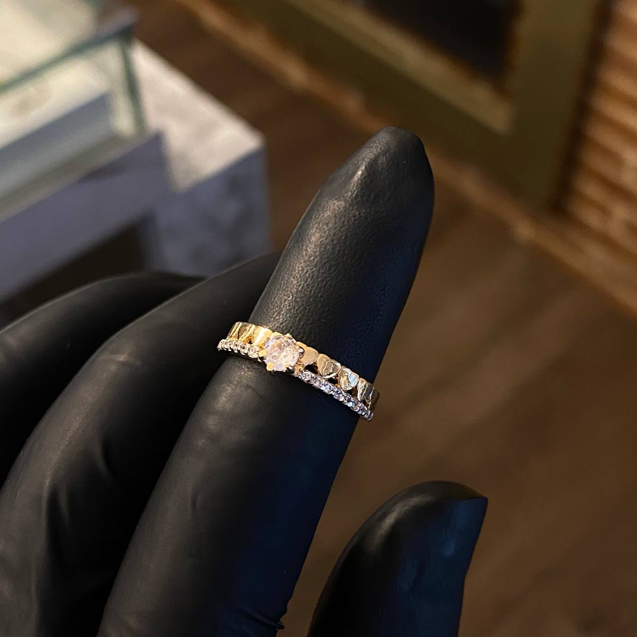 Solitario Corazones 2.25gr / T6 3/4 Anillo Circones Blancos Oro Amarillo