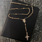Rosario Virgen de Guadalupe 10gr / 48cm Bola 3-4mm Diamantada Circones Blancos Dos Oros Amarillo Rosa