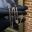 Rosario Virgen de Guadalupe 10gr / 48cm Bola 3-4mm Diamantada Circones Blancos Dos Oros Amarillo Rosa