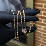 Rosario Virgen de Guadalupe 10gr / 48cm Bola 3-4mm Diamantada Circones Blancos Dos Oros Amarillo Rosa