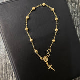 Pulso Denario Virgen Milagrosa 3.45gr / 19cm Bola 4mm Diamantada Oro Amarilllo