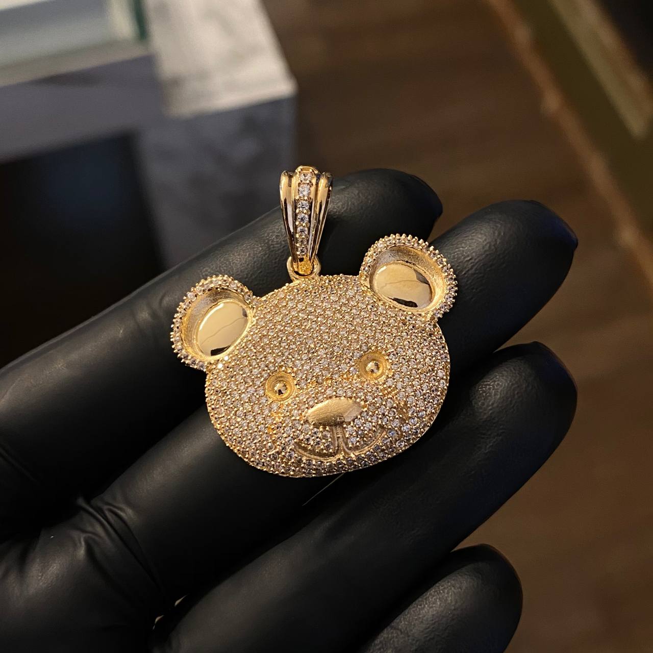 Dije Oso Teddy 10.3gr / 3.7cm Circones Blancos Oro Amarillo*
