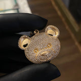 Dije Oso Teddy 10.3gr / 3.7cm Circones Blancos Oro Amarillo*