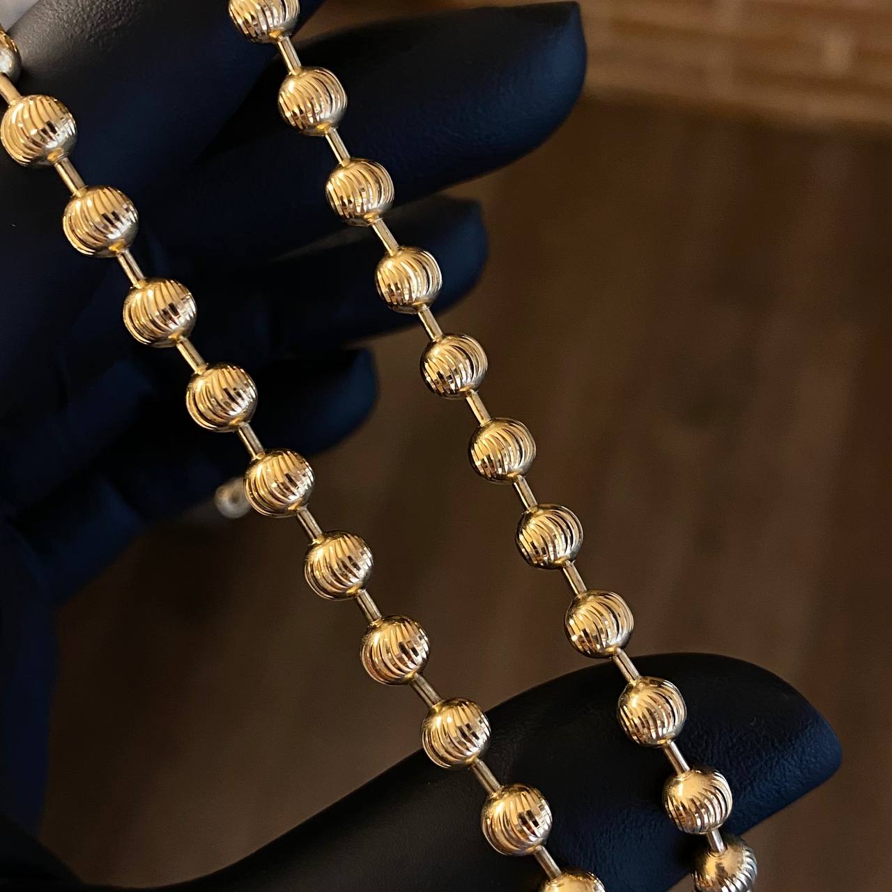 Cadena Militar Luna 25.1gr / 60cm Bolas 5mm Diamantada Oro Amarillo L750*