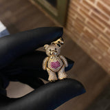 Dije Oso Articulado Corazón 10.95gr / 3.7cm Circones Blancos Fucsia Negros Oro Amarillo