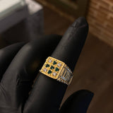 Anillo Cruz 6.35gr T8 1/4 Circones Verdes Blancos Oro Amarillo