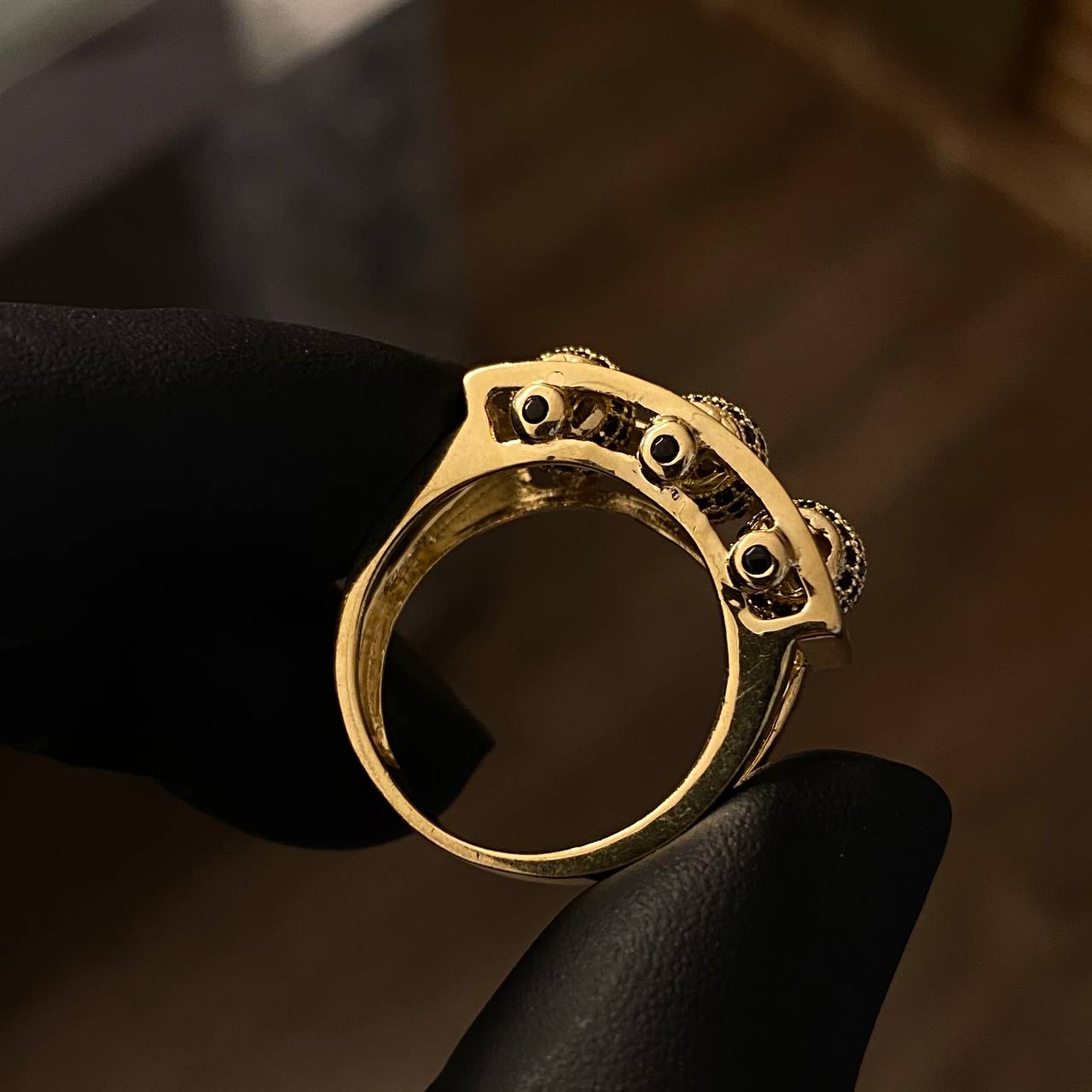 Anillo Bolas de Fuego 9.25gr T9 1/2 Circones Negros Oro Amarillo*
