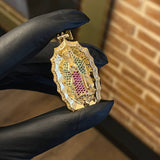 Dije Virgen de Guadalupe 12.55gr / 5.1cm Circones Verdes Fucsias Blancos Oro Amarillo