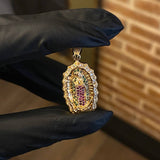 Dije Virgen de Guadalupe 5.45gr / 3.6cm Circones Verdes Fucsias Blancos Oro Amarillo