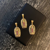 Dije Virgen de Guadalupe 5.45gr / 3.6cm Circones Verdes Fucsias Blancos Oro Amarillo