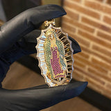 Dije Virgen de Guadalupe 17.3gr / 6.3cm Circones Verdes Fucsias Blancos Dos Oros Blanco Amarillo