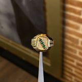 Anillo Sello Trinity 4.1gr T9 1/2 Circones Verdes Oro Amarillo*