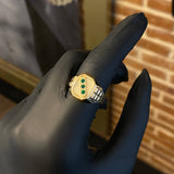Anillo Sello Trinity 4.15gr T9 3/4 Circones Verdes Oro Amarillo*