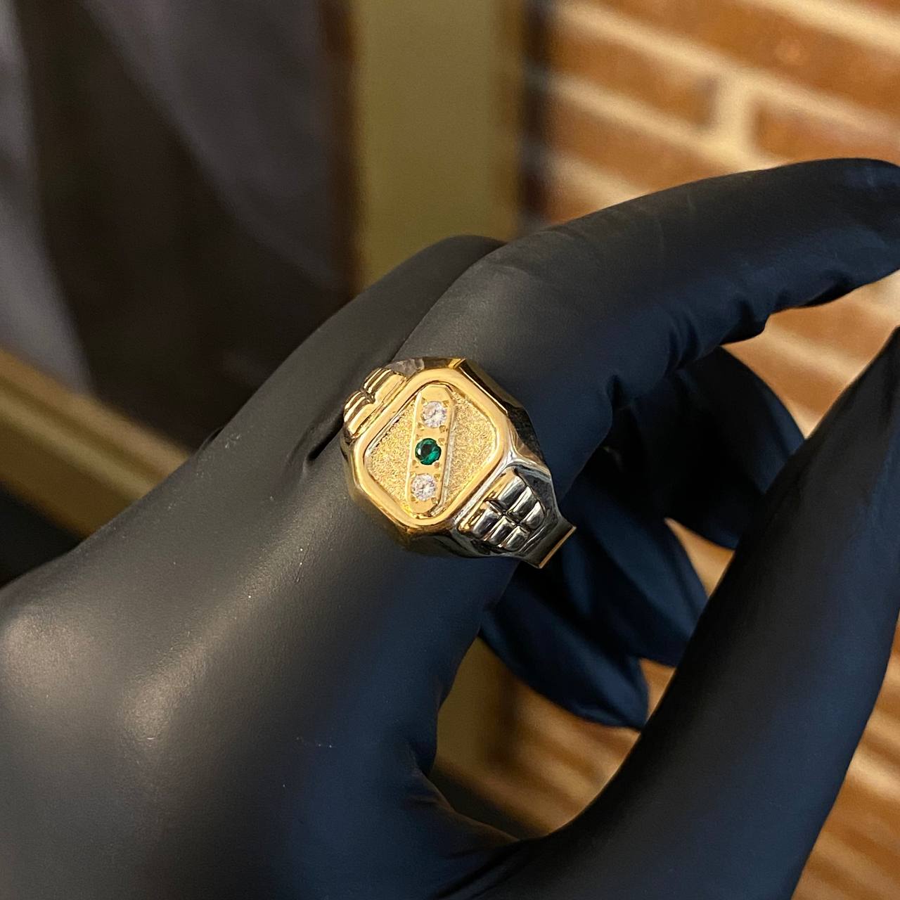 Anillo Sello Trinity 4.1gr / T11 1/4 Circones Blancos Verde Oro Amarillo*
