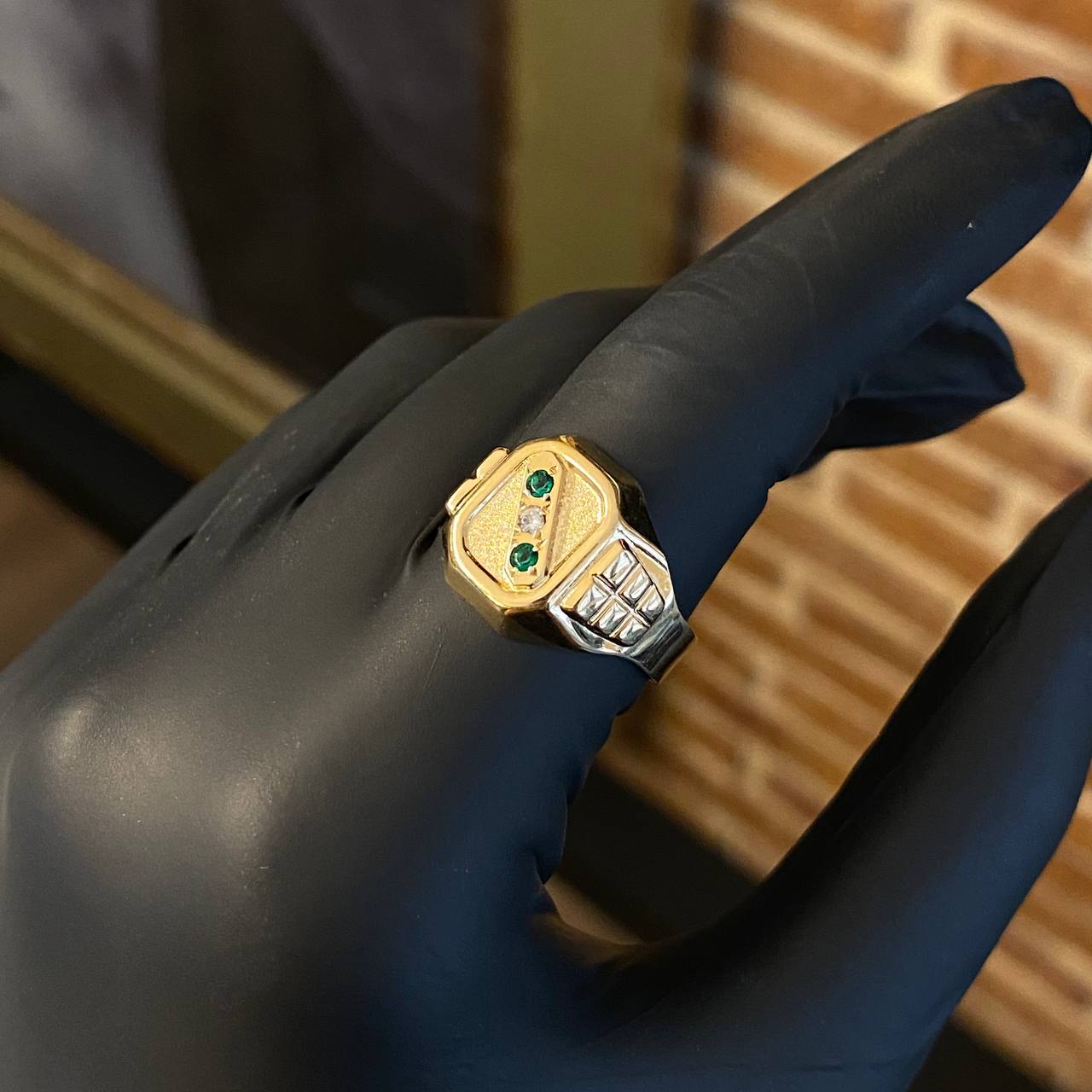 Anillo Sello Trinity 4.05gr T10 1/4 Circones Verdes Blanco Oro Amarillo*