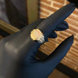Anillo Sello 4.3gr T8 1/2 Cuadrado Rayado Tres Oros Amarillo Blanco Rosa*